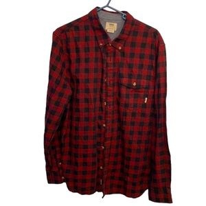 Men’s Vans Red And Black Plaid Long Sleeve Collared Button Down Shirt. Size M.